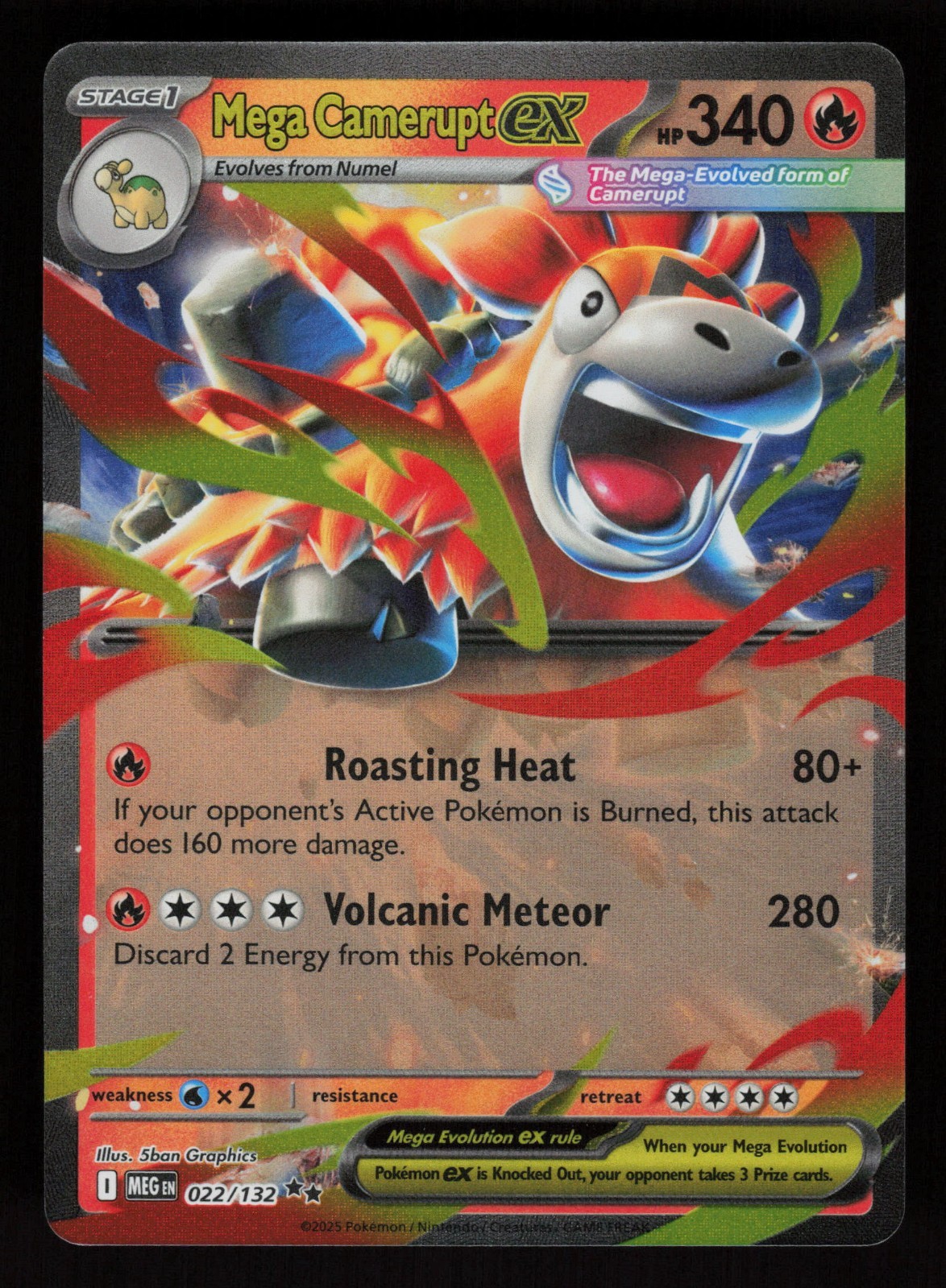 2025 Pokemon Mega Evolution MEGA CAMERUPT ex - Holo Rare Card #22/132 (1)