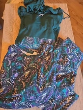 Cato 3 Piece Outfit Hoodie Pants Shirt Med Paisley Green