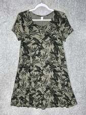 Old Navy Short Sleeve Swing Dress Womens Size Medium Green Camotanical Stretch