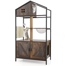 Multi-Level Cat Tree with Litter Box Enclosure, Scratching Posts, Tall Cat Condo