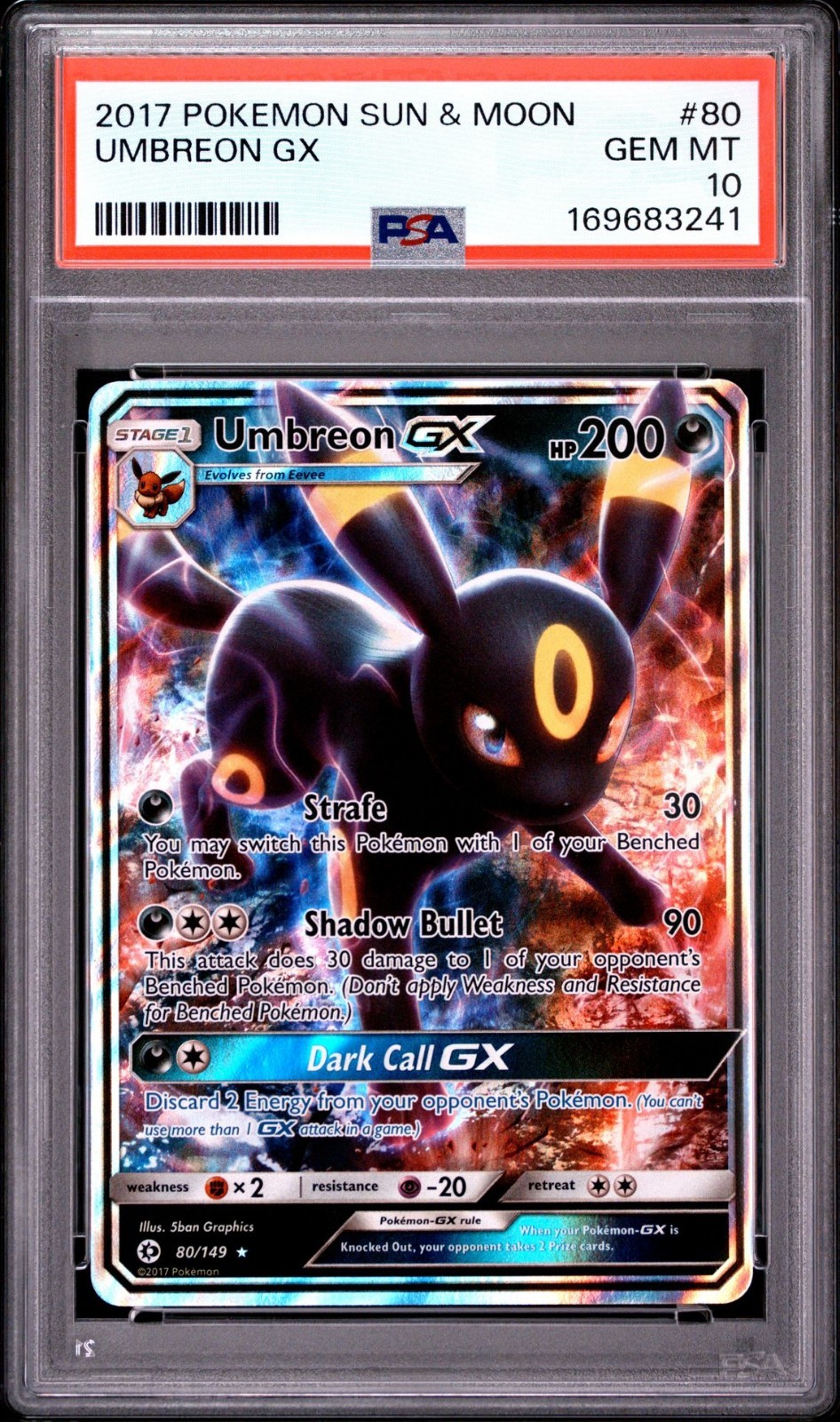 BRAND NEW CERT - Umbreon GX PSA 10 - 2017 POKEMON SUN & MOON #80