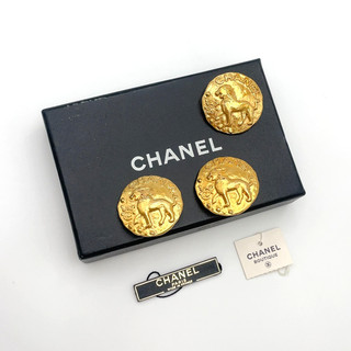 Auth Chanel Coco BurstLion Brooch2_3 1186/EarringsEngraved2_3 2669 W/B BA010093