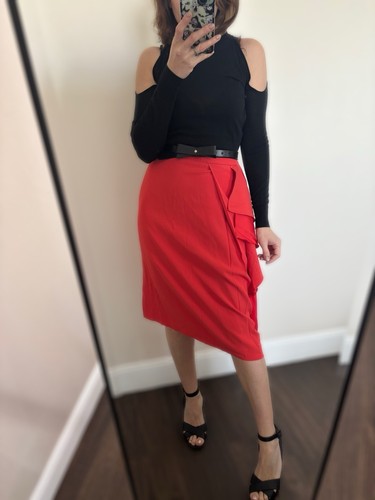 Reiss Waterfall Front Skirt Orange Draped Acetate Sz 4 Midi - Picture 2 of 14