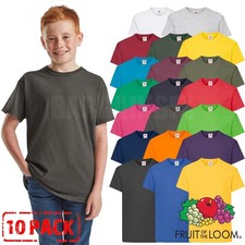 10 PACK Fruit of the Loom Kids T Shirt Plain Boys Girls School PE Cotton Tee Lot