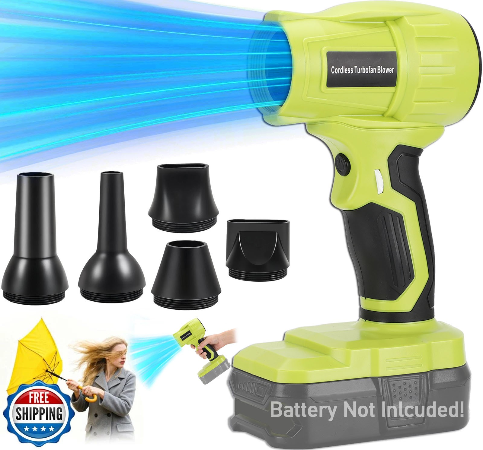 96000rpm Leaf Blower Turbo Fan W/5 Nozzles For Ryobi 18v Battery
