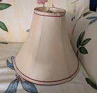 Vintage Tan Silk Bell Shaped Lampshade With Red Trim