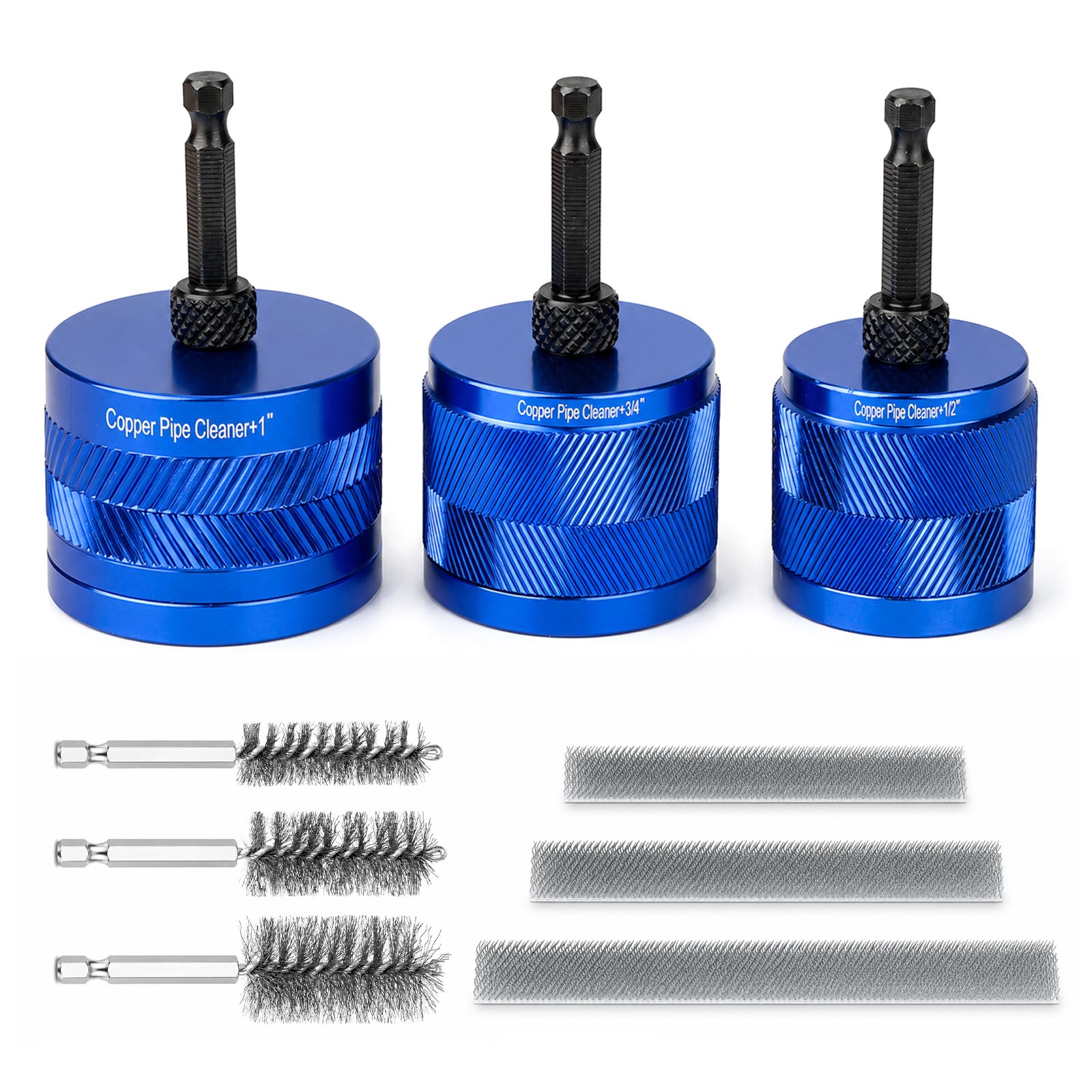 9PCS Copper Tube Cleaner Drill Kit 1/2" 3/4" 1" Internal External Plumbing Brush
