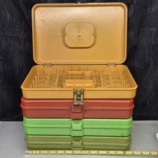 4 Sewing Boxes Spool Holder Green Orange Yellow Wilson Mfg Seamstress Nostalgia 