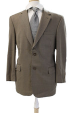 Jos A Bank Mens Brown Wool Check Suit Jacket Collared Button Size 42