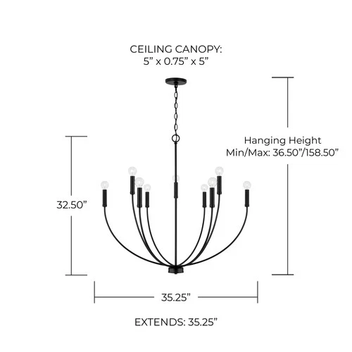 Capital Lighting 452191 Ansley 9 Light 35"W Taper Candle Style - Black - Picture 4 of 12