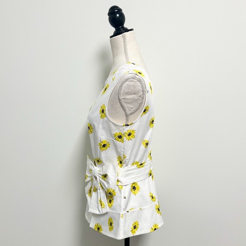 Kate Spade White Yellow Sleeveless Daisy Dot Bow Peplum Top 4 New With Flaws - Picture 4 of 16