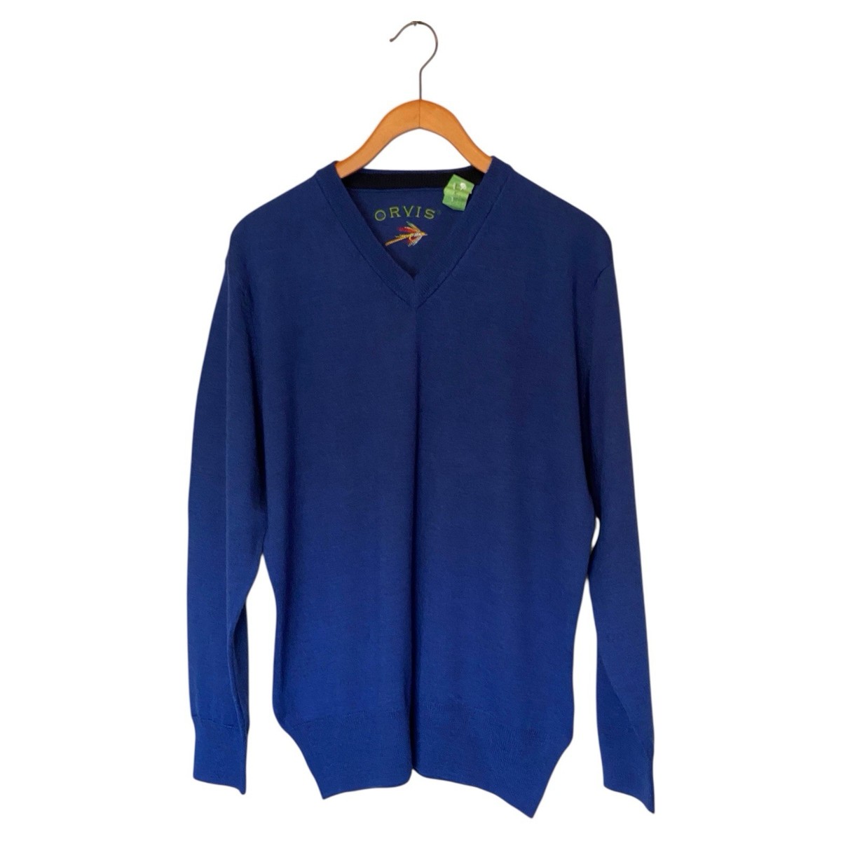 Orvis Merino Wool Blue V-Neck Sweater Men's Size M Long Sleeve