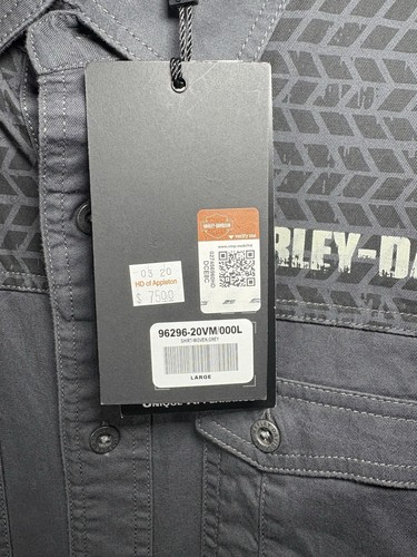 Harley Davidson Button Up Men's Size Large Tire Tread Yoke Skull Wing New Gray - Picture 3 of 4