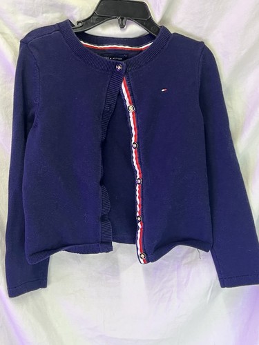 Tommy Hilfiger Girls Knit Cardigan, Size 6-7, Navy with Embroidered Logo