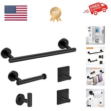 5-Pieces Matte Black Bathroom Hardware Set Stainless Steel Round Wall Mounted...