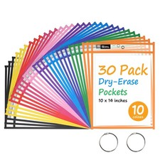 GNL Dry Erase Pocket Sleeves 30 Packs, Reusable Clear Plastic Ticket Holders ...