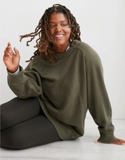 Aerie Down-To-Earth Crew Sweatshirt Olive Green Size M