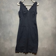 Banana Republic Navy Blue Scalloped Sheath Dress Size 4 Stretch Midi Academia