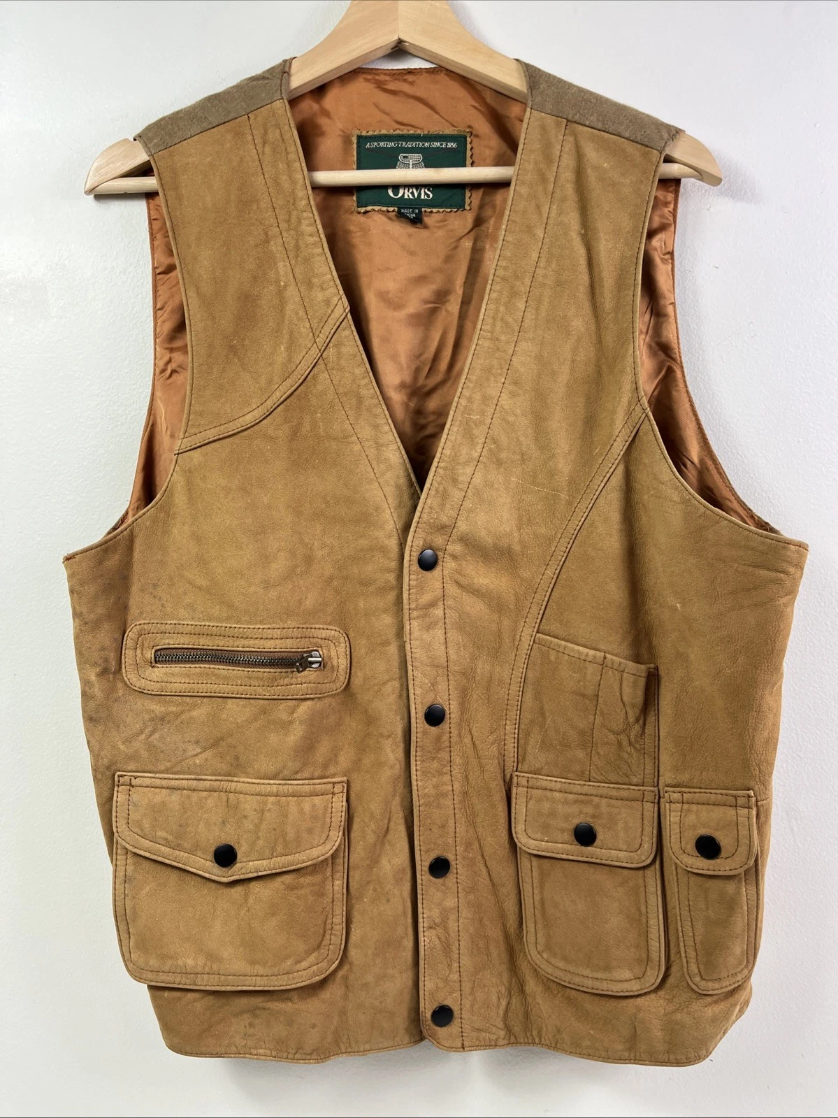 Vintage Orvis Leather Hunting Fishing Vest Tactical Utility Suede Nubuck Medium
