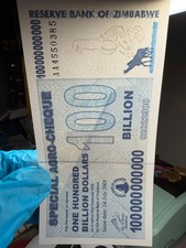Authentic Zimbabwe 100 Billion Dollars, UNCIRCULATED Special Agro Cheque AA/2008