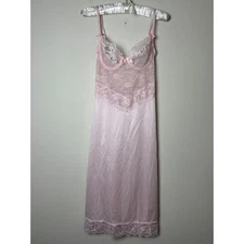 Dolores for Poirettes Vintage Coquette Slip Dress 32 Small Pink Lace Underwire