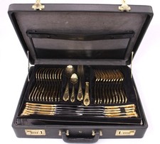 Vtg SBS Stainless Steel 70 Piece CUTLERY SET w/ Original Briefcase - K22