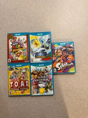 Lot 5 WII U GAMES Super Mario WORLD, CAPTAIN TOAD, SMASH BROS,POKKEN, SPLATOON