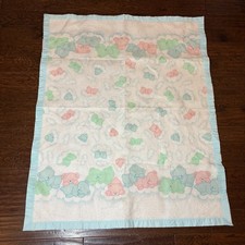 Vtg Polyester Acrylic Baby Blanket Gender Neutral Teddy Bears Cuddl Time 36x45.5