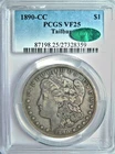 1890-CC Morgan Silver Dollar PCGS CAC VF25 VAM 4 Tailbar - Top 100 Wow! List