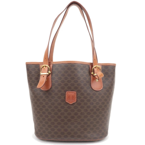 CELINE Macadam PVC Leather Tote Bag Brown Gold HDW Authentic