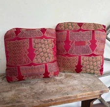 Japanese Red Kimono Patterned Decorative Accent Throw Pillow Set 16” Square NWOT