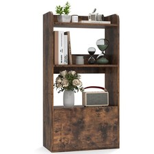 Bookcase with Drawer Freestanding Bookshelf w/ 3-Tier Open Shelf Rustic Brown