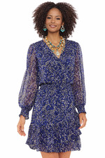 Vince Camuto Printed Tiered Midi Dress Large Blue Floral