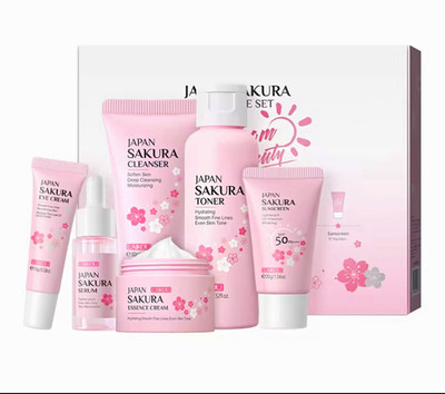LAIKOU Japan Sakura 6pcs Face Skin Care Set SPF 50+ Cleanser Toner Serum
