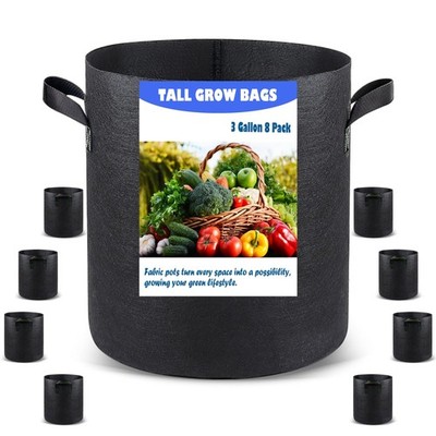 Taller Grow Bags for Deep Root Plants, 3 Gallon 8 Pack Thickened Nonwoven Fab...