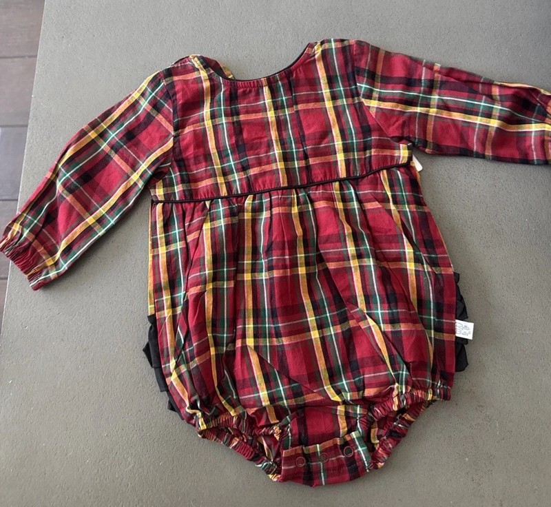 RuffleButts Toddler Girls romper  Size 3-6 Months red plaid new with tags