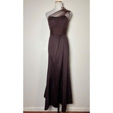 David's Bridal Brown Satin Bridesmaid Prom Dress 8 One Shoulder Beaded Detail