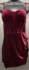 Velvet Mini Dress M Red Wine Bustier Rhinestones Ruched Dark Fairy Grunge Party