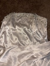 Satin Ivory Mini Hand Stitched Pearls And Silver Diamonds Dress Size L