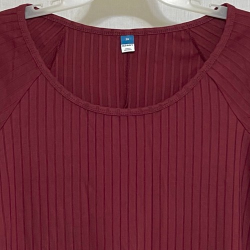 2X NWT OLD NAVY Women’s Plus Size Long Sleeve Fitted Rib Knit Maroon Mini Dress - Picture 2 of 8