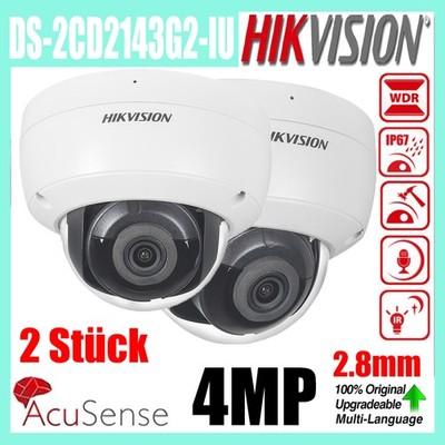 2Stück Hikvision DS-2CD2143G2-IU 4MP POE AcuSense Eingebautes Mikrofon IP Kamera