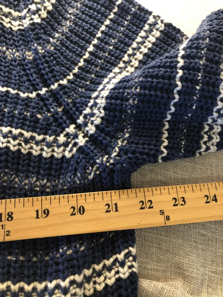 Suéter Orvis Para Mujer XL Azul Marino Frente Abierto Cárdigan Tejido Lino Mezcla Lana Rayas Foto 4 de 4