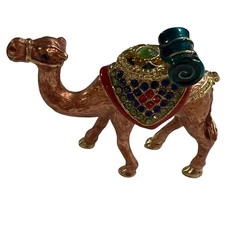 Jeweled Camel Trinket Box Hinged Enameled Metal Miniature Figurine Multicolor