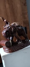 Vintage Indian Hand Carved Wooden Elephant Sculpture