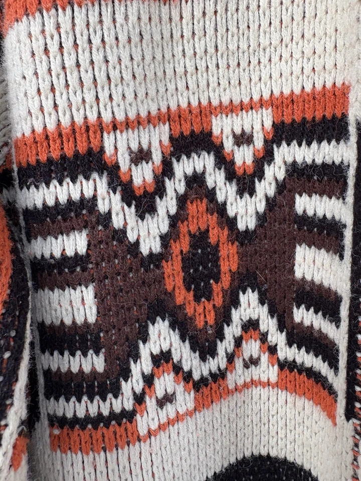 Vtg 60/70’s JC Penny Cardigan Sweater Aztec Sz M/L Brown Black Rust Bell Sleeve - Image 3 of 4