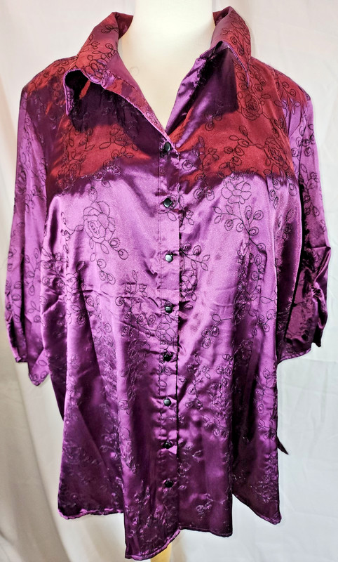 Studio 1940 Top 4X Womens 60" Bust Purple Satin Jacquard Brocade 3/4 Sleeves