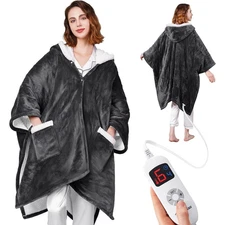 Wearable Heated Blanket W/ Sleeves & Foot Pocket Electric Heated Throw New
