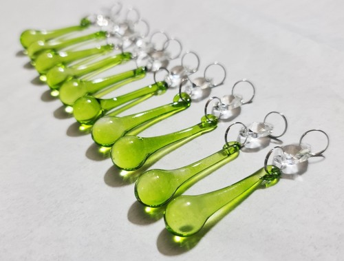 10 Sage Antique Green Chandelier Glass Crystals Orb Drops Beads Prisms Droplets - Picture 10 of 13