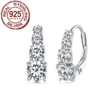 Women Fashion 925 Sterling Silver Leverback Earrings Hoop Cubic Zirconia Jewelry