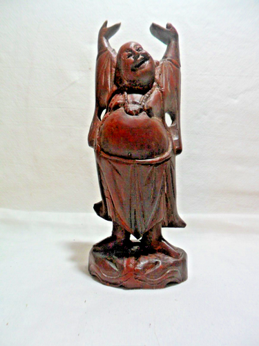 Statua Scultura Legno Lavorato Budda Sorridente IN Piedi Cina Xx Secolo - Foto 2 di 7